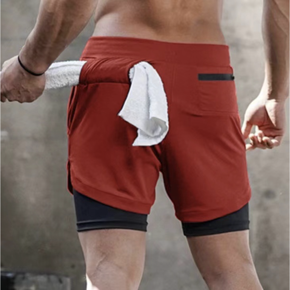 Men's Breathable Quick-Dry Sport Shorts Double-Layer Breathable Mesh with Pockets for Gym & Sports Trouser Man