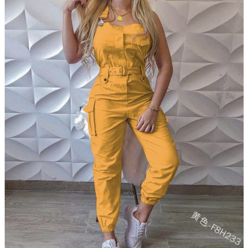 Fashionable & Hot New Women's Tube Top Single-Breasted Waist-Cinching Utility Jumpsuit with Multi-Pocket Design, Tapered Leg Women Pants,  With Adjustable Straps Design