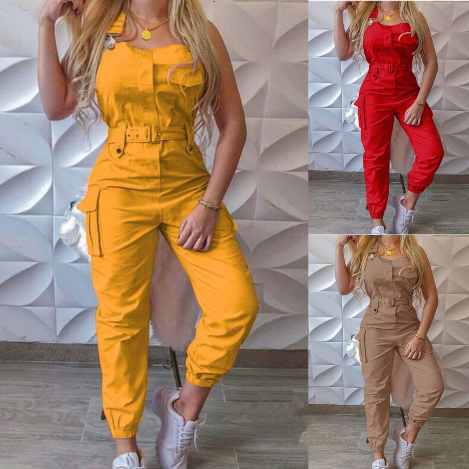 Fashionable & Hot New Women's Tube Top Single-Breasted Waist-Cinching Utility Jumpsuit with Multi-Pocket Design, Tapered Leg Women Pants,  With Adjustable Straps Design