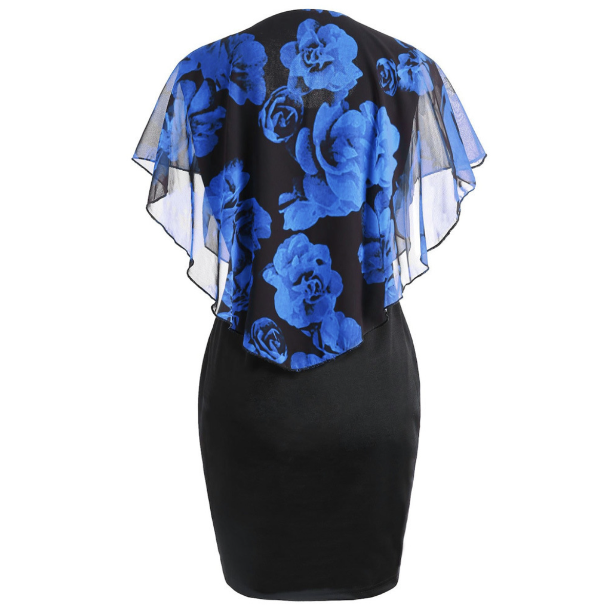 New Women's Cotton Dress,Fashionable & Elegant Rose Floral Print Cape Sleeve Fitted Mermaid Plus Size Ladies Dresses