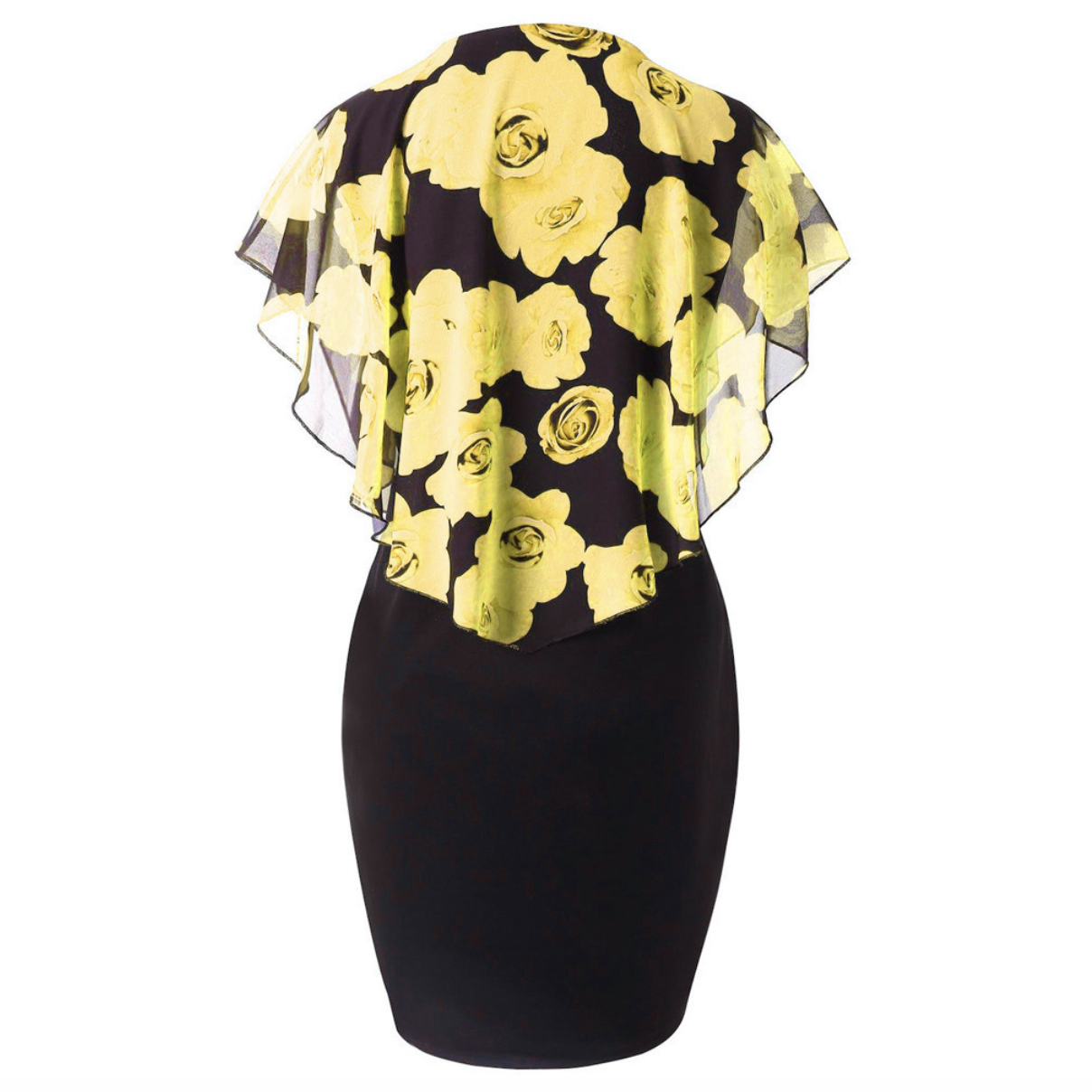 New Women's Cotton Dress,Fashionable & Elegant Rose Floral Print Cape Sleeve Fitted Mermaid Plus Size Ladies Dresses