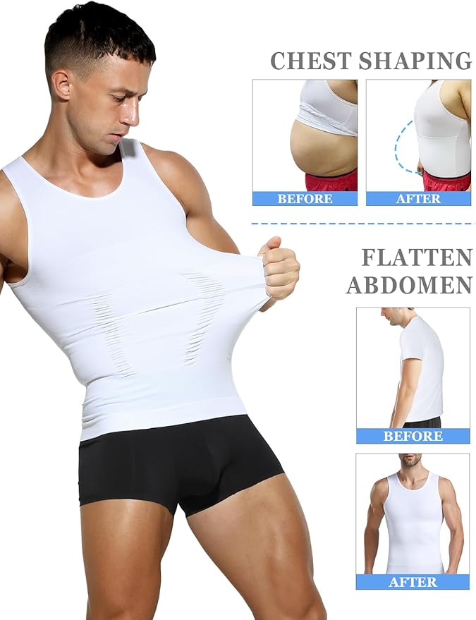 Men’s Slimming Body Shaper Vest Shirt Abs Abdomen Slim Gym Workout Tummy Control Compression Tank Top Sleeveless Shapewear