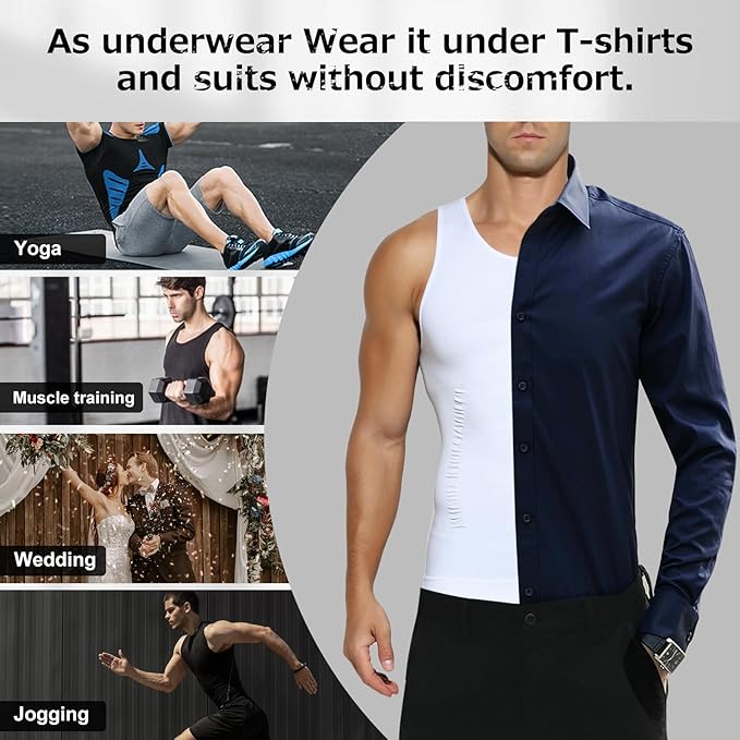 Men’s Slimming Body Shaper Vest Shirt Abs Abdomen Slim Gym Workout Tummy Control Compression Tank Top Sleeveless Shapewear