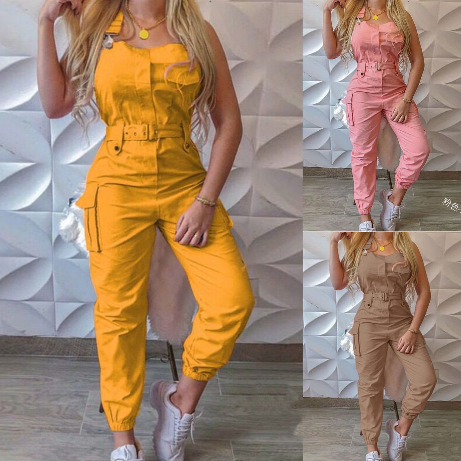 Fashionable & Hot New Women's Tube Top Single-Breasted Waist-Cinching Utility Jumpsuit with Multi-Pocket Design, Tapered Leg Women Pants,  With Adjustable Straps Design