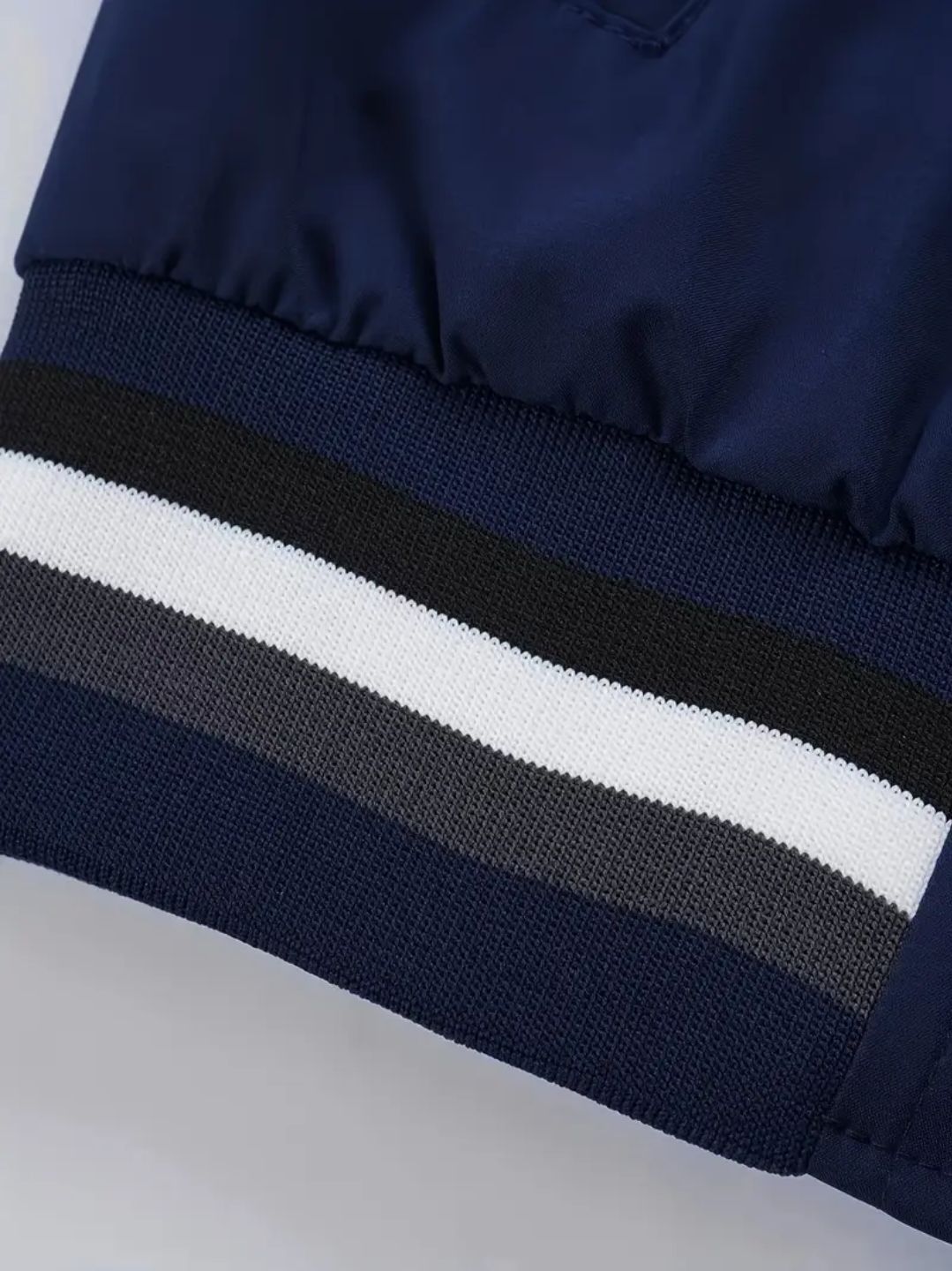 Lightweight Men's Casual Jacket - Spring & Autumn Fashion, Solid Color with Stand Collar, Zip-Up, Polyester, Versatile Outerwear with Striped Cuffs and Trim Detail