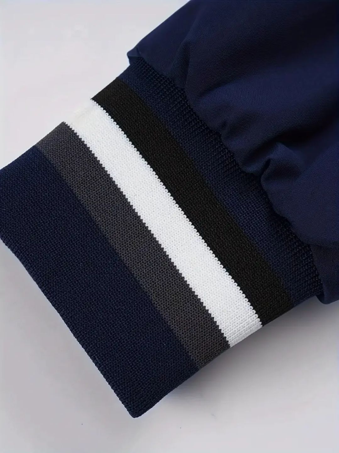 Lightweight Men's Casual Jacket - Spring & Autumn Fashion, Solid Color with Stand Collar, Zip-Up, Polyester, Versatile Outerwear with Striped Cuffs and Trim Detail