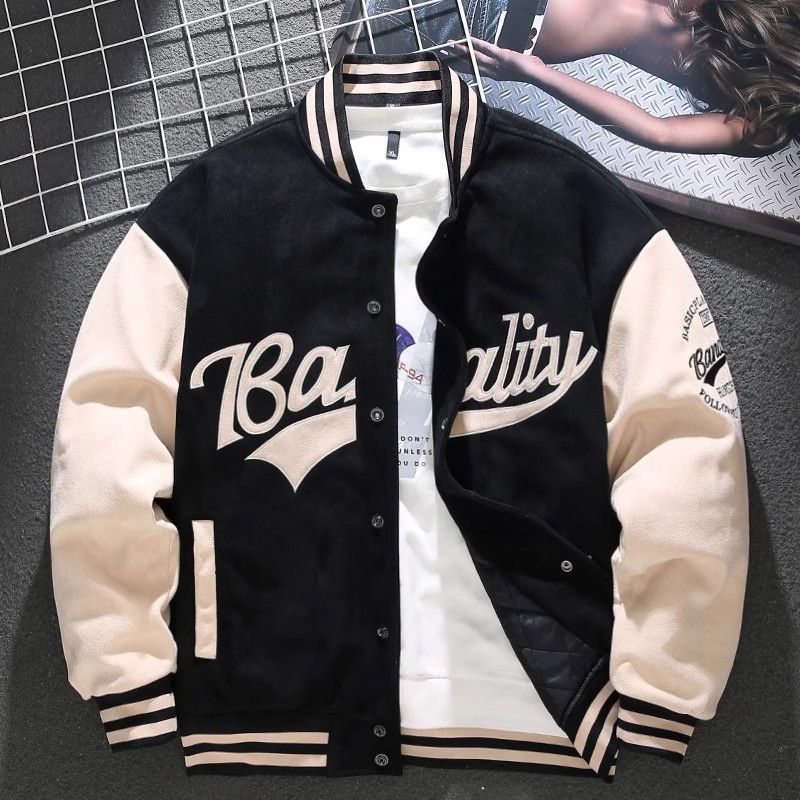 Men's Suede Vintage Baseball Jacket – Retro American Embroidered Bomber Coat, Loose-Fit Casual Outerwear for Fall/Winter & Spring Seasons