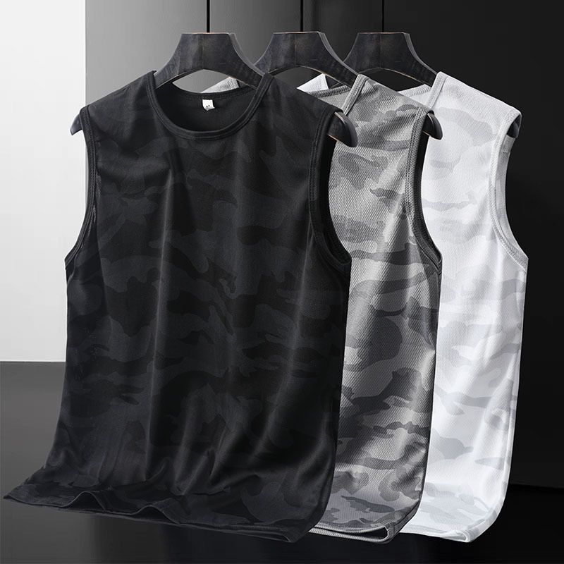 Men's Camo Tank Tops, Quick Dry Breathable Mesh Sports Vests, Casual Crew Neck Sleeveless Athletic Undershirts for Fitness & Training, Workout Clothing|Graphic Tank