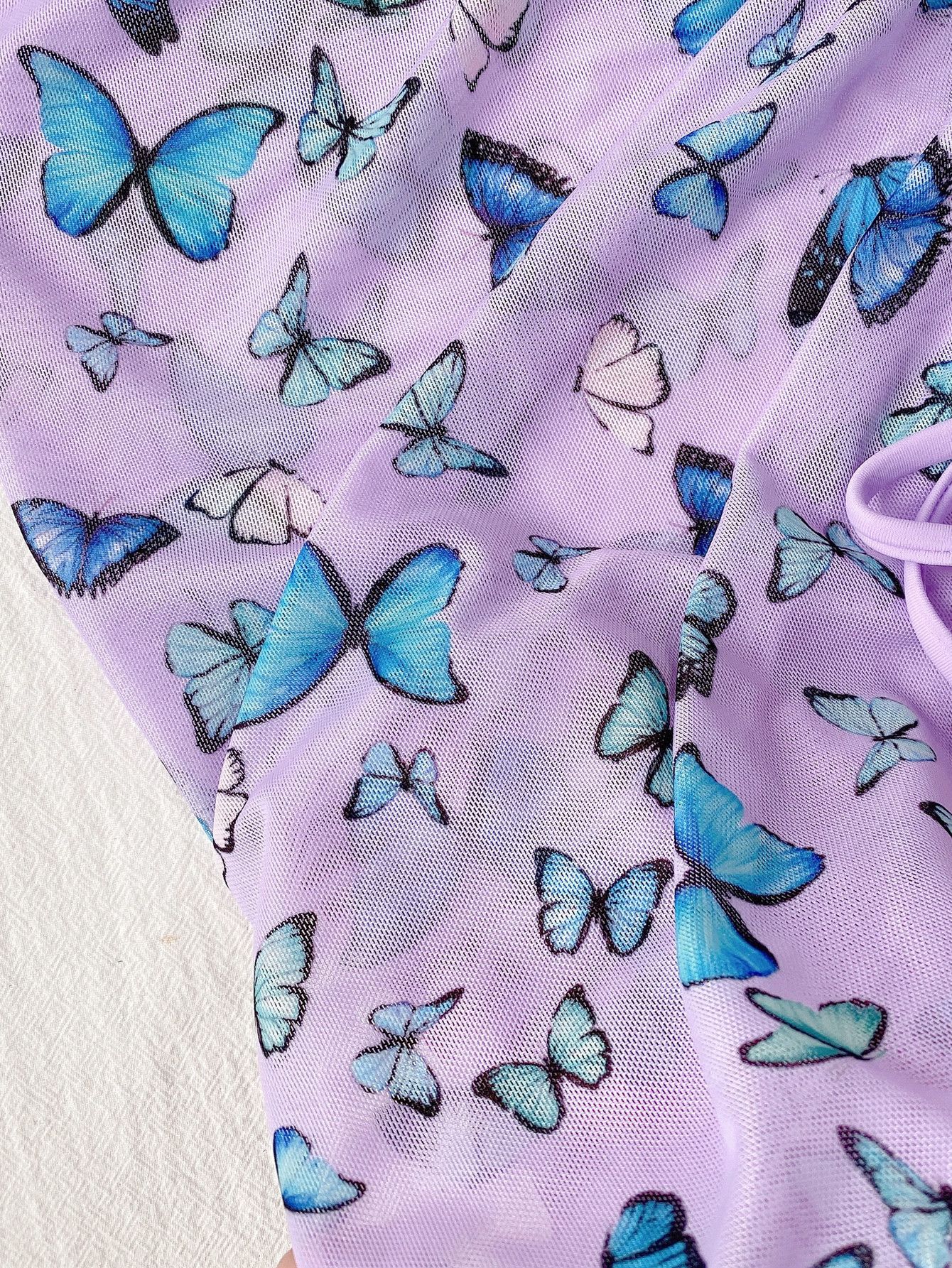Women's 3-Piece Butterfly Print Bikini Swimsuit Set With High Stretch Polyamide Skirt - Knit Fabric Swimwear With Elastane, Comfortable Beach Outfit