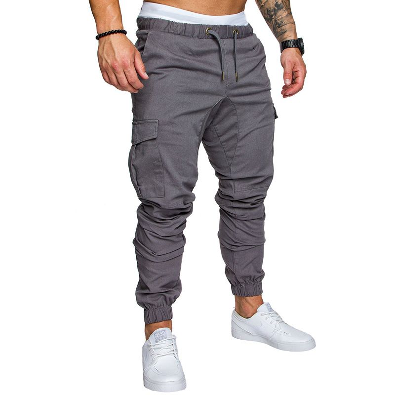 Mens Woven Cuffed Cargo Pants - Drawstring Casual Trousers with Multiple Pockets man clothes