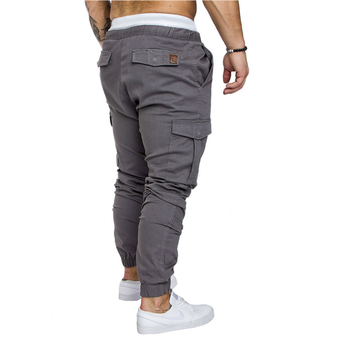 Mens Woven Cuffed Cargo Pants - Drawstring Casual Trousers with Multiple Pockets man clothes