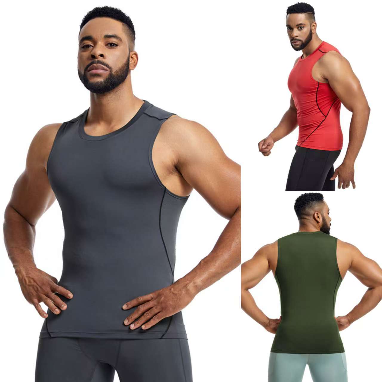Men's Breathable Sports Vest Tight-Fitting Fitness Clothing for Training Running Basketball Quick-Drying Sweat-Absorbent