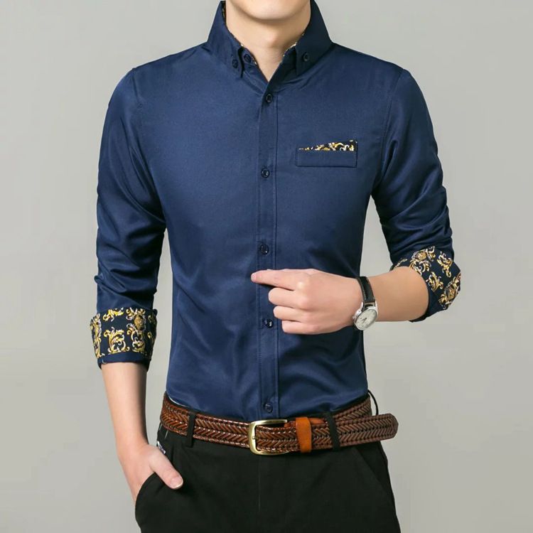 Paisley Pattern Design Men's Chic Daily Long Sleeve Button Up Shirt With Chest Pocket, Spring Fall, Dating Dress