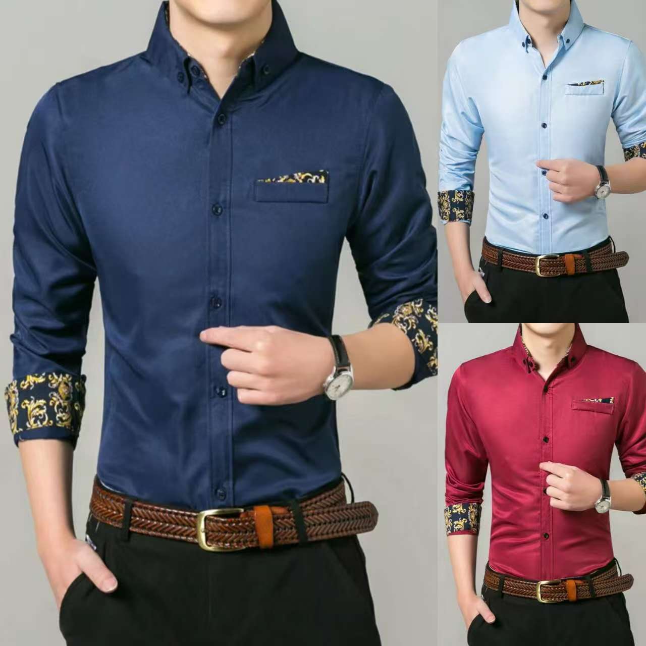 Paisley Pattern Design Men's Chic Daily Long Sleeve Button Up Shirt With Chest Pocket, Spring Fall, Dating Dress