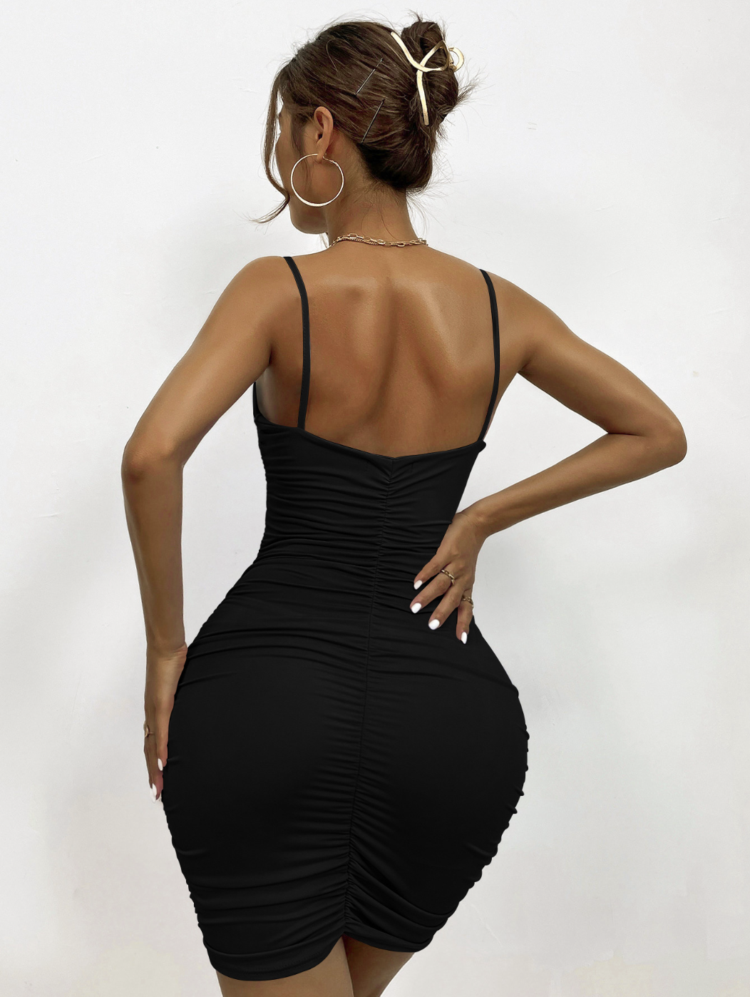Women's Sleeveless Ruched Bodycon Dresses Spaghetti Strap Mini Club Party  Ladies Dresses
