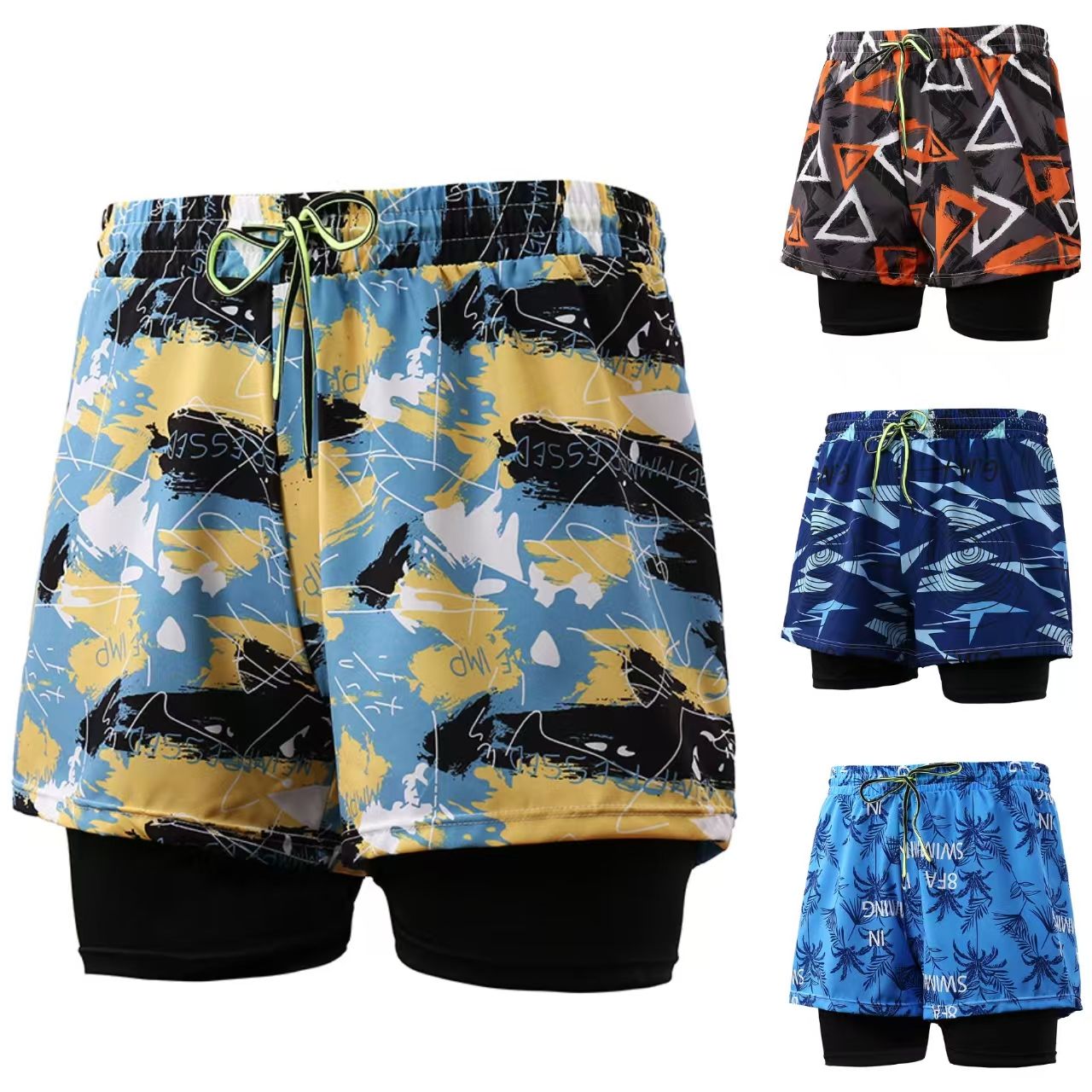 Summer Men’s Shorts-Double Layer Printed Outdoor Shorts For Running Training Exercise Athletic Shorts Sports Shorts Men Quick Dry Gym Track Trouser Man