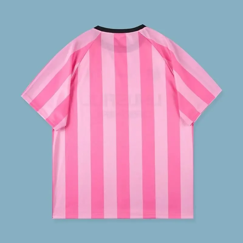 Men Women Short Sleeve Relaxed Fit Print Football Mesh Streetwear Soccer Unisex Striped Jersey T-shirt For Lover And Bestie