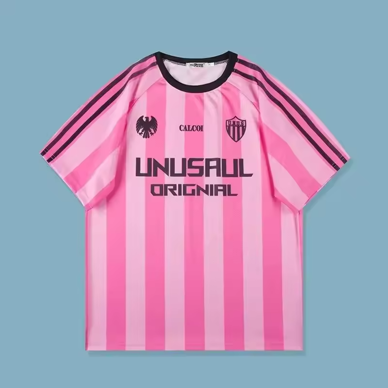 Men Women Short Sleeve Relaxed Fit Print Football Mesh Streetwear Soccer Unisex Striped Jersey T-shirt For Lover And Bestie