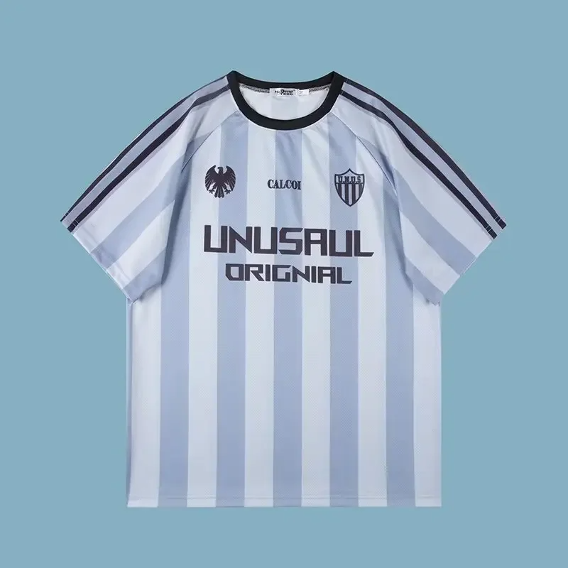 Men Women Short Sleeve Relaxed Fit Print Football Mesh Streetwear Soccer Unisex Striped Jersey T-shirt For Lover And Bestie