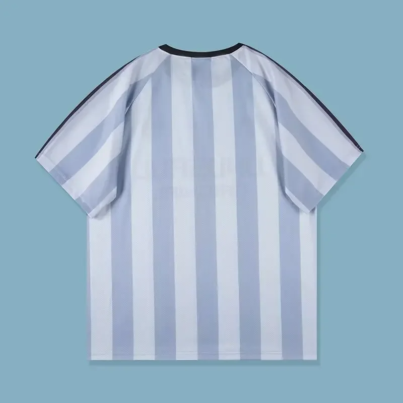 Men Women Short Sleeve Relaxed Fit Print Football Mesh Streetwear Soccer Unisex Striped Jersey T-shirt For Lover And Bestie