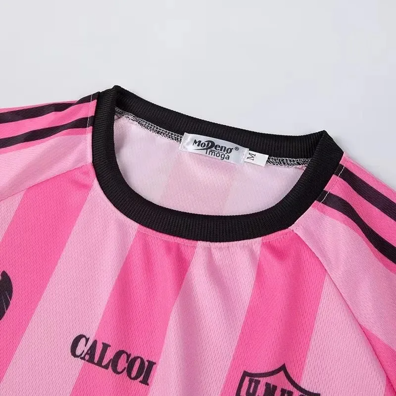 Men Women Short Sleeve Relaxed Fit Print Football Mesh Streetwear Soccer Unisex Striped Jersey T-shirt For Lover And Bestie