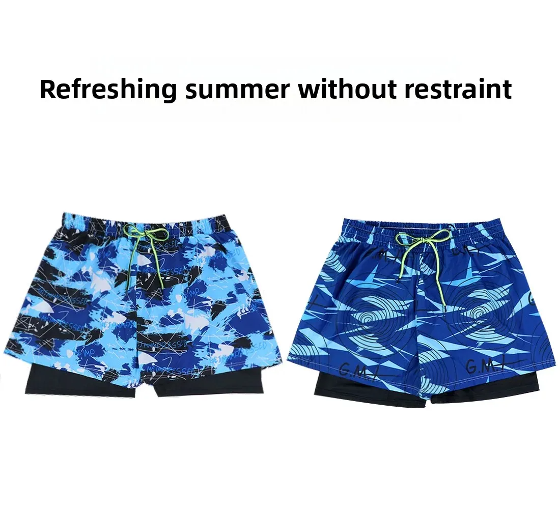 Summer Men’s Shorts-Double Layer Printed Outdoor Shorts For Running Training Exercise Athletic Shorts Sports Shorts Men Quick Dry Gym Track Trouser Man