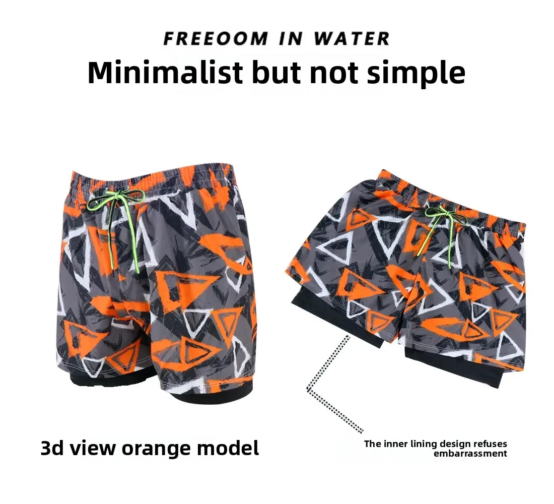 Summer Men’s Shorts-Double Layer Printed Outdoor Shorts For Running Training Exercise Athletic Shorts Sports Shorts Men Quick Dry Gym Track Trouser Man