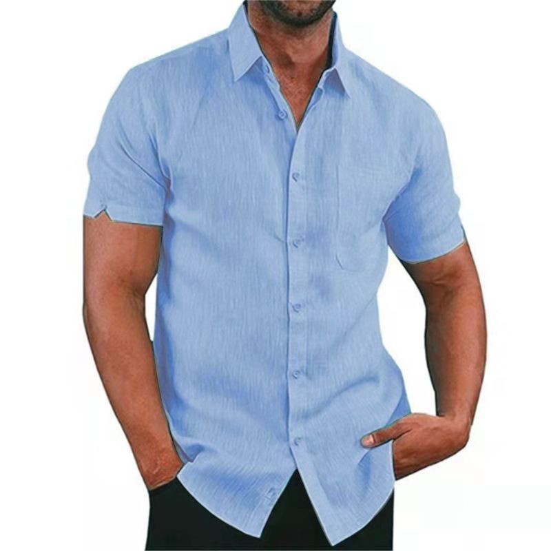 Summer Male Shirts Short Sleeve Social Shirt For Men Casual Blouses Soild Cotton Linen Formal Shirt Top Men Clothing Streetwear