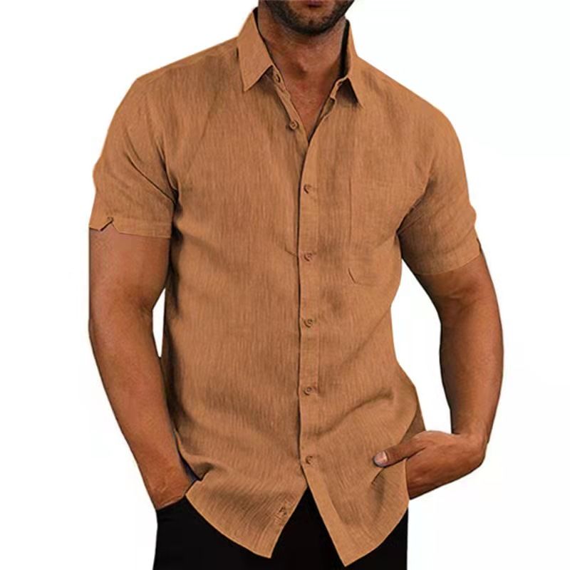 Summer Male Shirts Short Sleeve Social Shirt For Men Casual Blouses Soild Cotton Linen Formal Shirt Top Men Clothing Streetwear