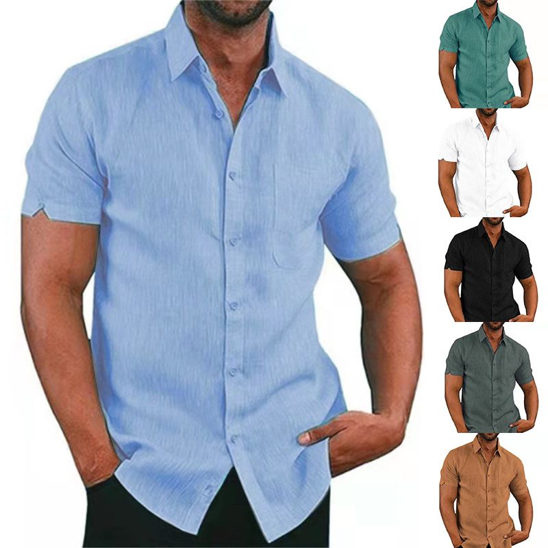 Summer Male Shirts Short Sleeve Social Shirt For Men Casual Blouses Soild Cotton Linen Formal Shirt Top Men Clothing Streetwear