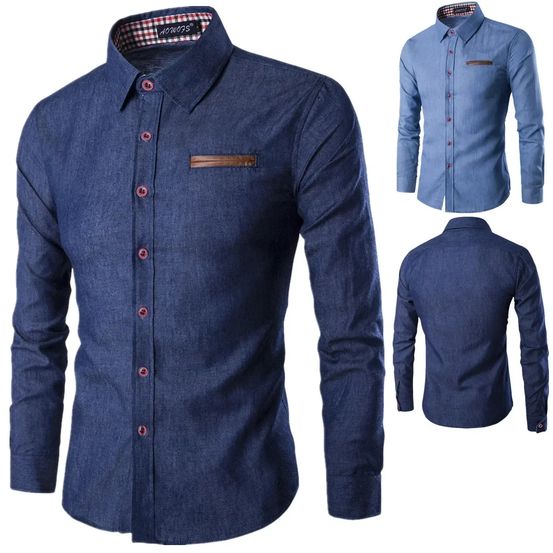 Casual Cotton Long Sleeve Men's Shirt Slim Fit Spring Autumn Fashion Pocket Patchwork Denim Shirt British Style Male Apparel