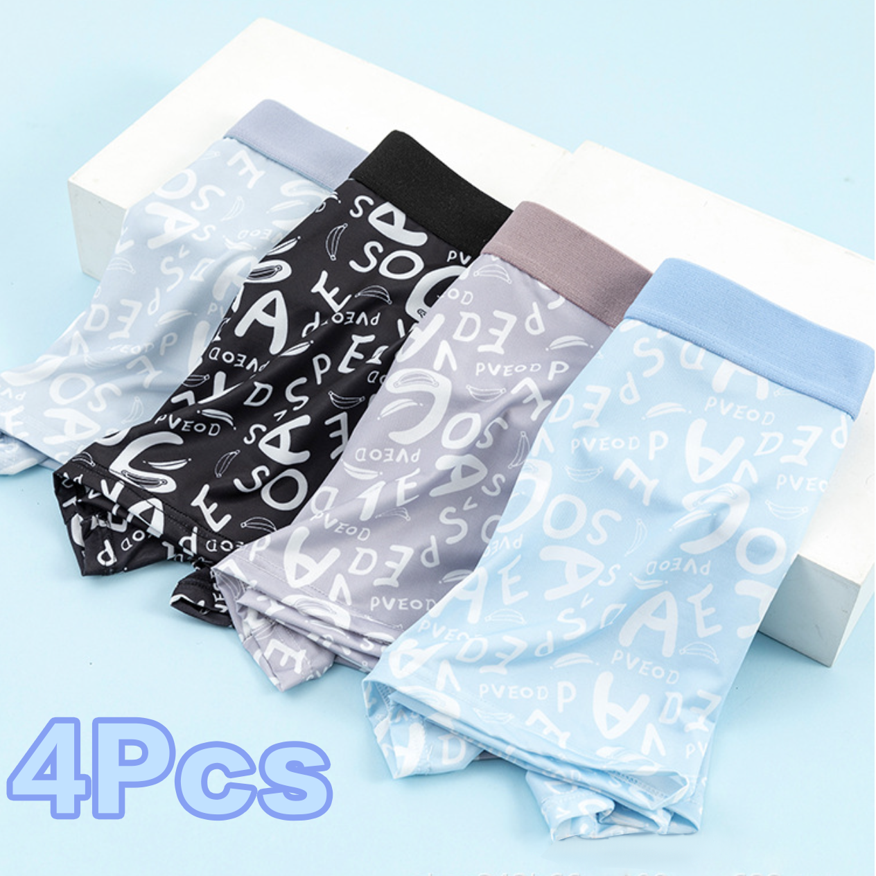 4Pcs New Men's Letter Underwear Boxers Ice Silk Breathable Trend Men's Shorts Boxer Briefs