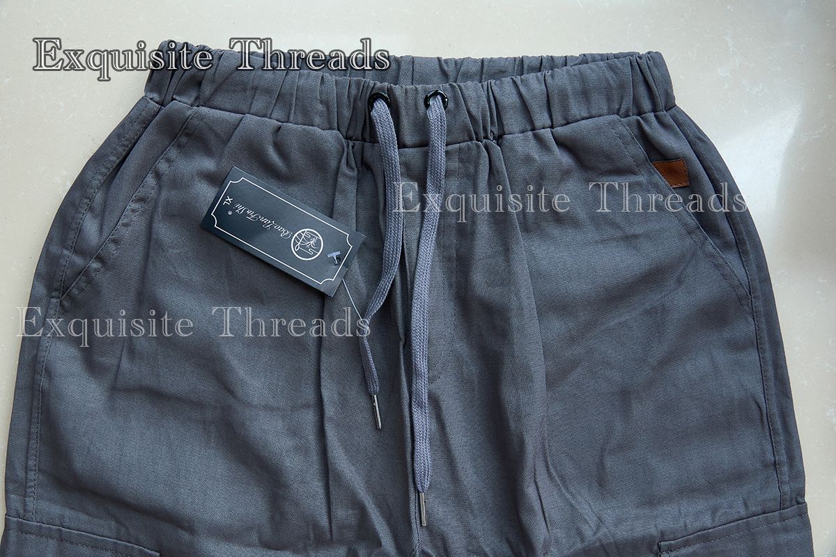 Mens Woven Cuffed Cargo Pants - Drawstring Casual Trousers with Multiple Pockets man clothes