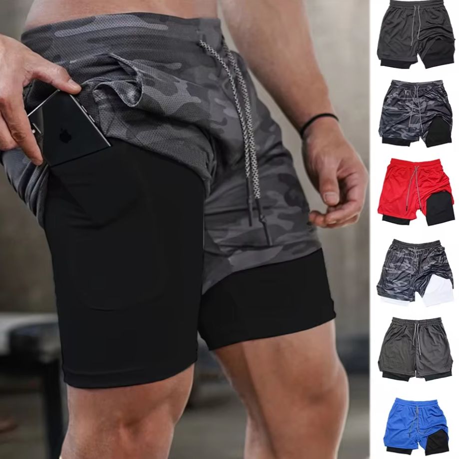 Men's Breathable Quick-Dry Sport Shorts Double-Layer Breathable Mesh with Pockets for Gym & Sports Trouser Man