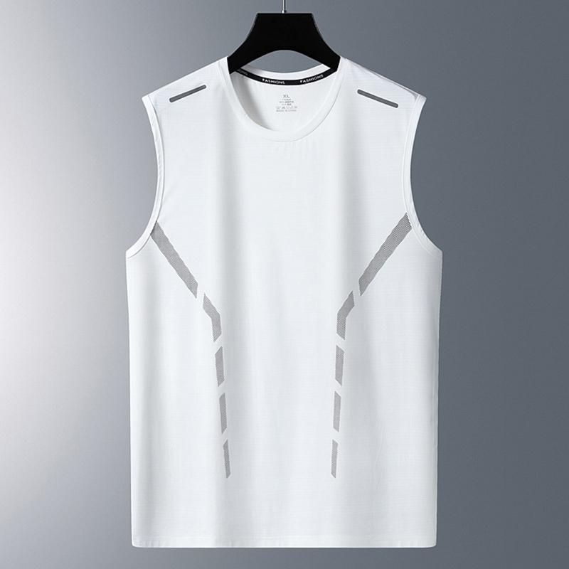 Men's Ice Silk Vest Summer Sports Fitness Base Shirt Wide Shoulder Training Sleeveless T-shirt Men's Tank Top