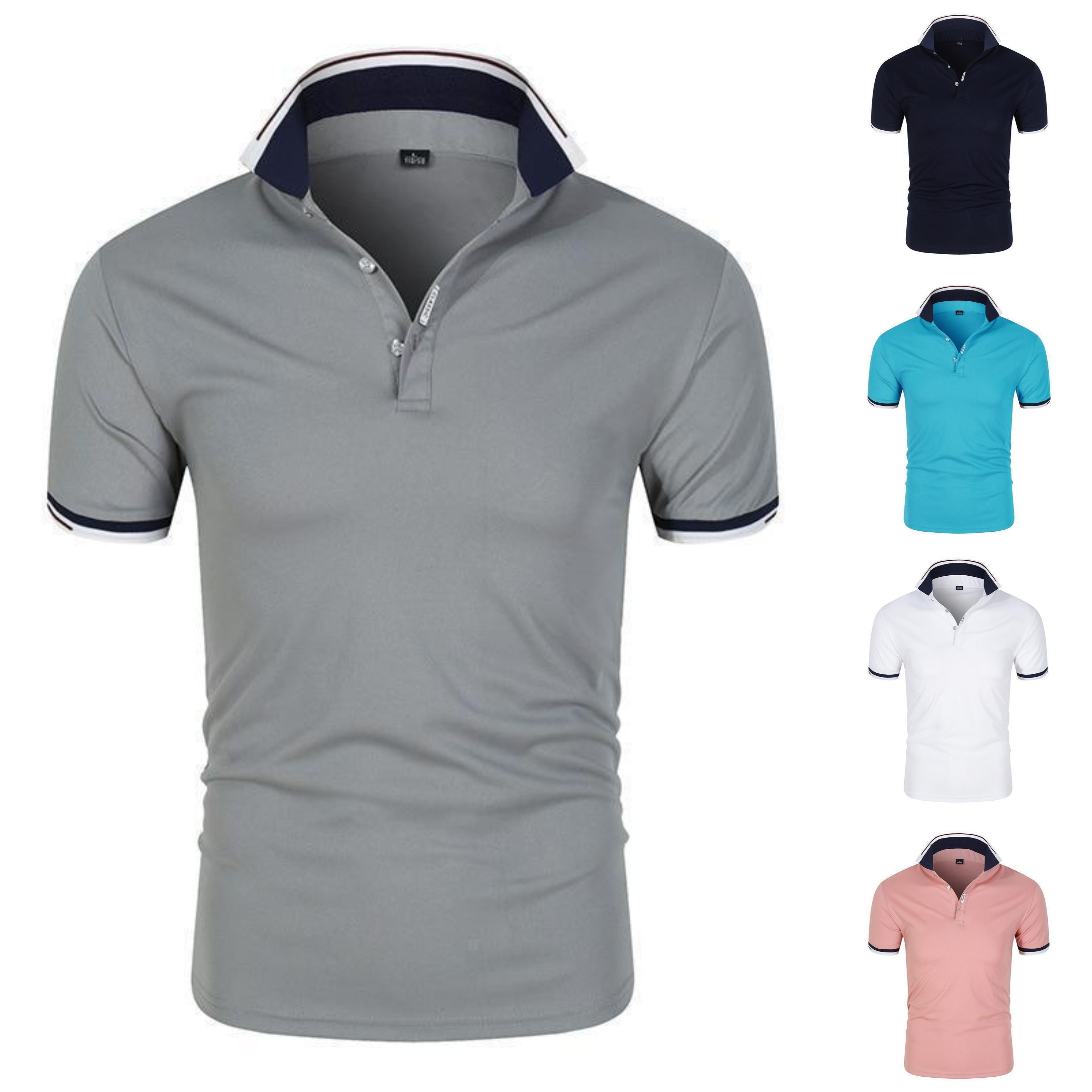 Men's Clothing,Summer Business Men shirt Youth Casual Sports Shirt Button Decoration Solid Color Short Sleeve Men tshirts