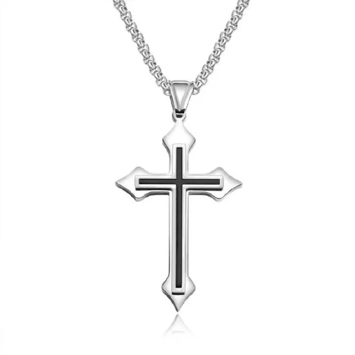 Classic Christian Cross Chain Pendant Necklace Fashion Stainless Steel Chain Necklace for Men Jewelry Gift