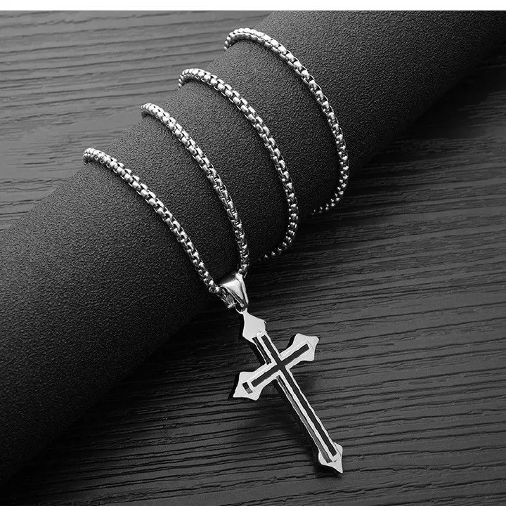 Classic Christian Cross Chain Pendant Necklace Fashion Stainless Steel Chain Necklace for Men Jewelry Gift