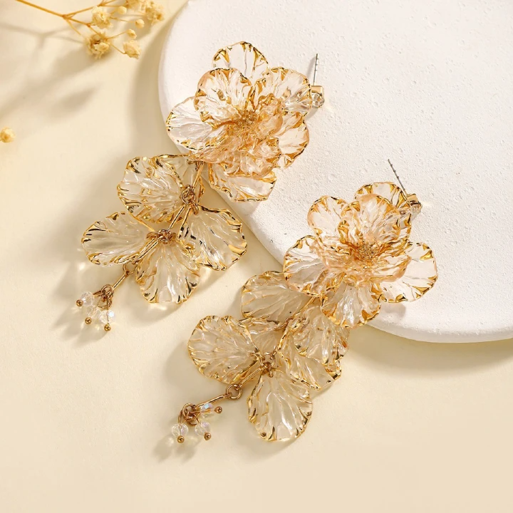 Tassel Flower Earrings, Fashionable And Advanced Sense, Niche Exaggerated Resin Women'S Earrings