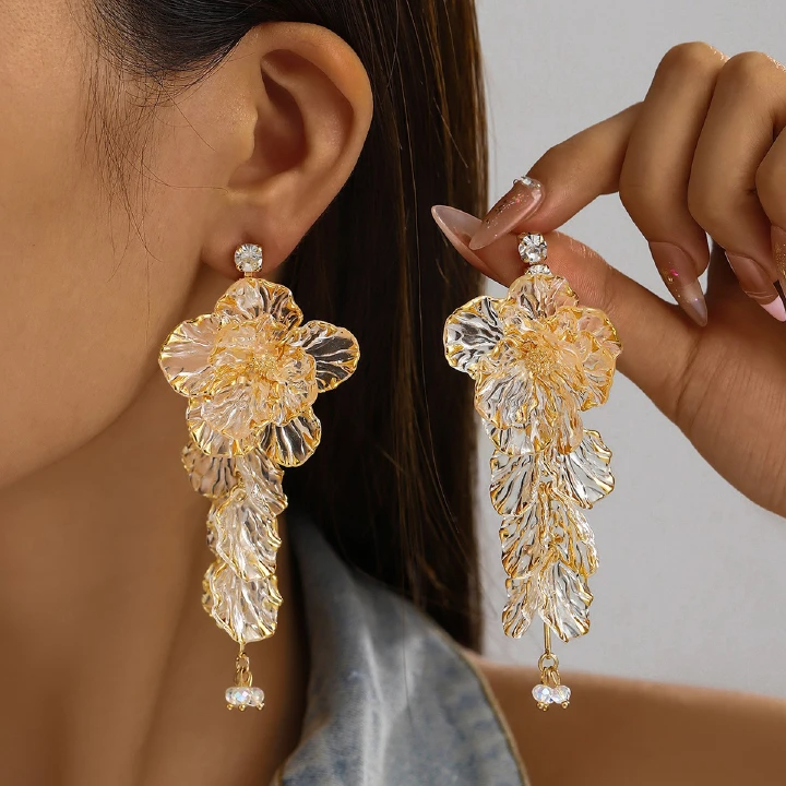 Tassel Flower Earrings, Fashionable And Advanced Sense, Niche Exaggerated Resin Women'S Earrings