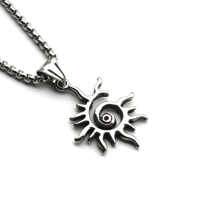 Titanium Steel Sun Flame Pendant Personalized Punk Retro Trendy Man Hollow Stainless Steel Necklace