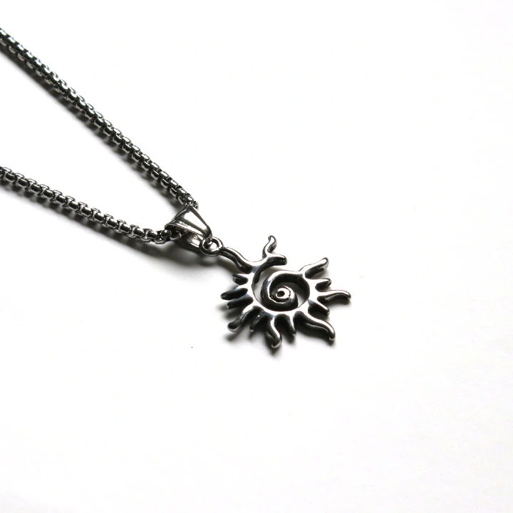 Titanium Steel Sun Flame Pendant Personalized Punk Retro Trendy Man Hollow Stainless Steel Necklace