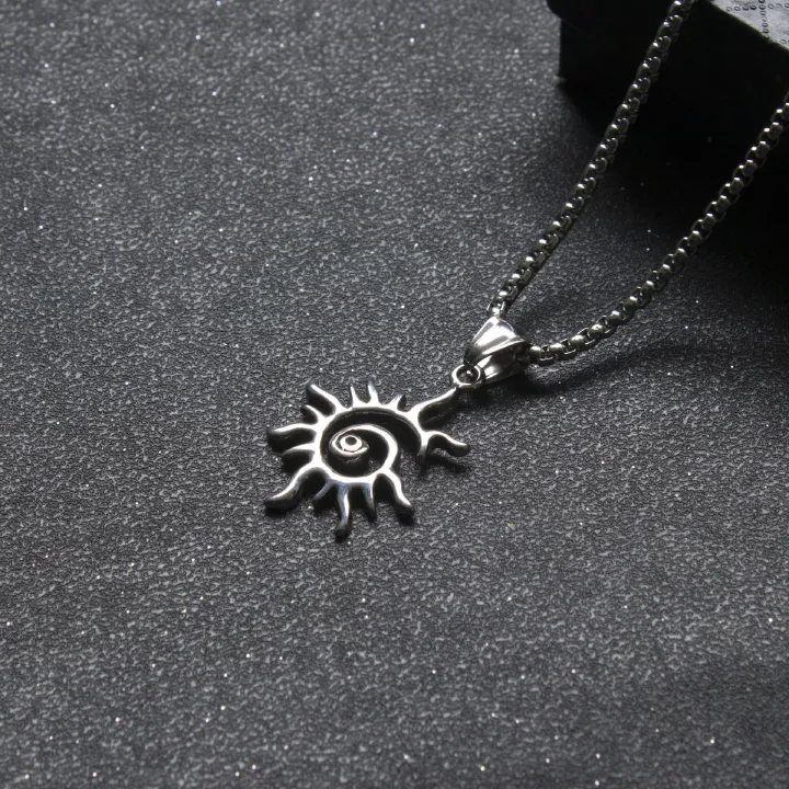 Titanium Steel Sun Flame Pendant Personalized Punk Retro Trendy Man Hollow Stainless Steel Necklace