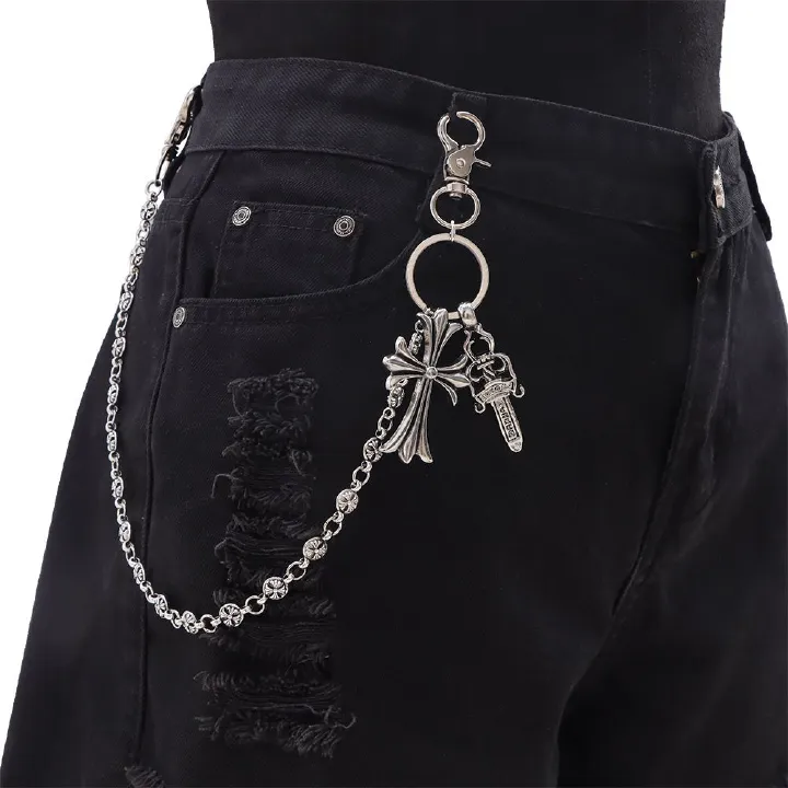 New Chrome Punk Waist Chain Key Chain Waist Belt Men Trousers Chain For Jeans Belt Chain For Pants Cool Metal Rock Chain Hiphop Jewelry