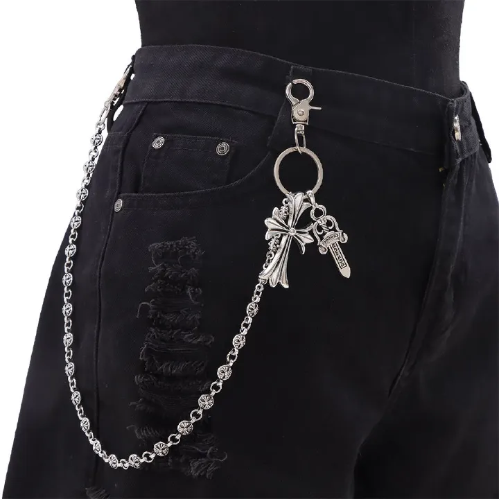 New Chrome Punk Waist Chain Key Chain Waist Belt Men Trousers Chain For Jeans Belt Chain For Pants Cool Metal Rock Chain Hiphop Jewelry