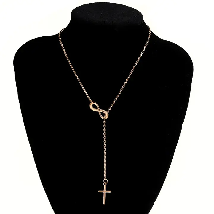 Lovely Chic Infinity Crosses On A Long Silver Chain Necklaces For Women Jewelry Gift