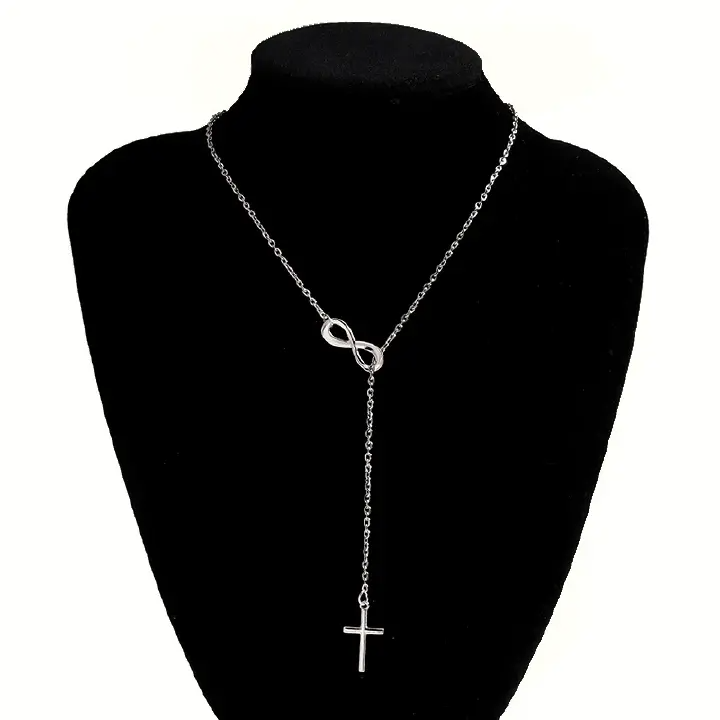 Lovely Chic Infinity Crosses On A Long Silver Chain Necklaces For Women Jewelry Gift