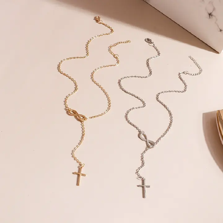 Lovely Chic Infinity Crosses On A Long Silver Chain Necklaces For Women Jewelry Gift