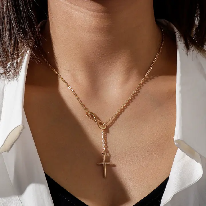 Lovely Chic Infinity Crosses On A Long Silver Chain Necklaces For Women Jewelry Gift