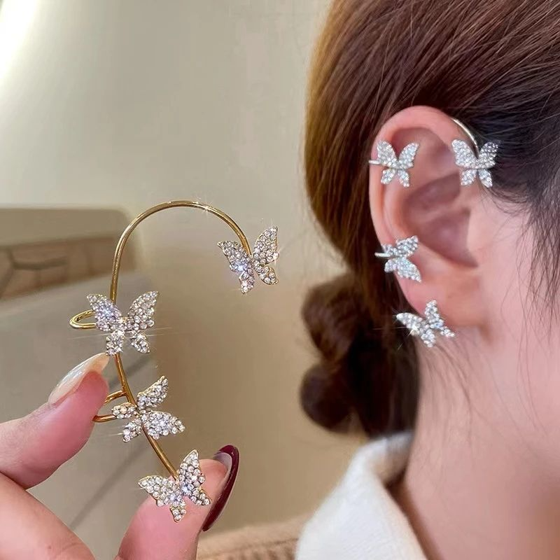 1pc Ear Cuff Clip Earrings Zircon Butterfly Without Piercing Sparkling Crystal Butterfly Earring Jewelry